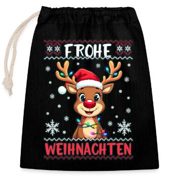 Lustige Rentier Frohe Weihnachten - Verschließbarer Geschenkbeutel aus Baumwolle (25x30cm) - Schwarz - Vorne