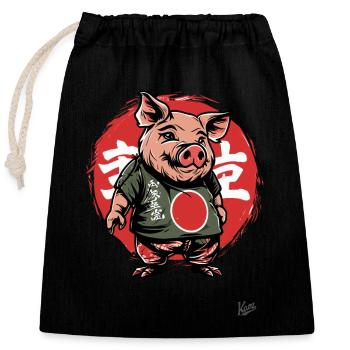 Cochon japonais - Sac cadeau en coton avec cordon (25 x 30 cm) - noir - Devant