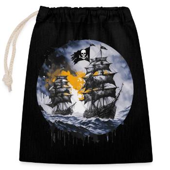 Piratenboot, Piraten, Kapitän, Segelschiff, - Verschließbarer Geschenkbeutel aus Baumwolle (25x30cm) - Schwarz - Vorne