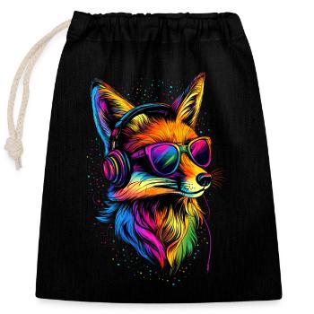Fuchs DJ Kopfhörer Bunt Regenbogen Musik Füchse - Verschließbarer Geschenkbeutel aus Baumwolle (25x30cm) - Schwarz - Vorne