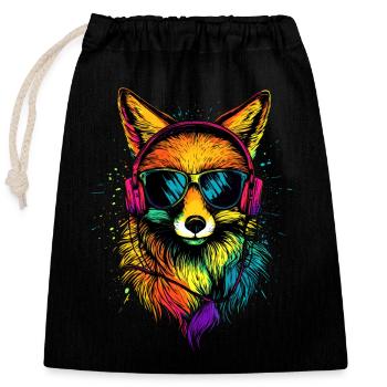 Fuchs DJ Kopfhörer Bunt Regenbogen Musik Füchse - Verschließbarer Geschenkbeutel aus Baumwolle (25x30cm) - Schwarz - Vorne