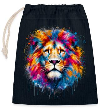 Lion - Closable cotton gift bag (25x30cm) - navy - Front
