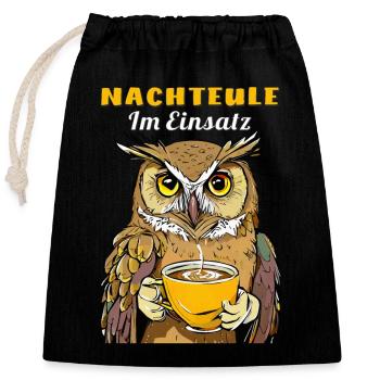 NACHTEULE IM EINSATZ - Verschließbarer Geschenkbeutel aus Baumwolle (25x30cm) - Schwarz - Vorne