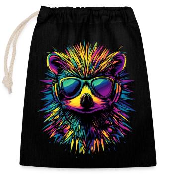 hérisson popart casque lunettes de soleil coloré mignon hérisson - Sac cadeau en coton avec cordon (25 x 30 cm) - noir - Devant