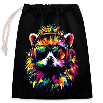 Igel Popart Kopfhörer Sonnenbrille Bunt Süßer Igel - Verschließbarer Geschenkbeutel aus Baumwolle (25x30cm) - Schwarz - Vorne