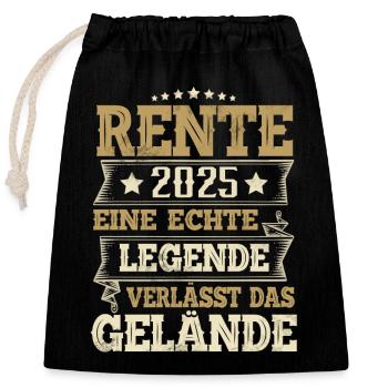 Rentner 2025 - Verschließbarer Geschenkbeutel aus Baumwolle (25x30cm) - Schwarz - Vorne