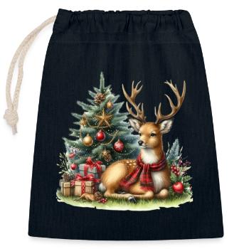 Festliche Weihnachtsstimmung Mit Hirsch - Verschließbarer Geschenkbeutel aus Baumwolle (25x30cm) - Navy - Vorne
