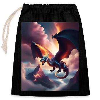 Drache fliegt über die Berge - Verschließbarer Geschenkbeutel aus Baumwolle (25x30cm) - Schwarz - Vorne