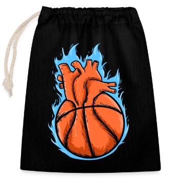 Sports Baller Flaming Heart Basketball - Closable cotton gift bag (25x30cm) - black - Front