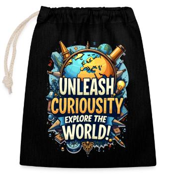 EXPLORE THE WORLD - Closable cotton gift bag (25x30cm) - black - Front