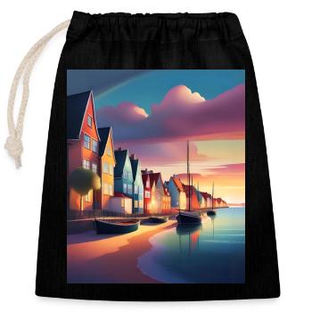 Hafen der Stadt Dänemark - Verschließbarer Geschenkbeutel aus Baumwolle (25x30cm) - Schwarz - Vorne