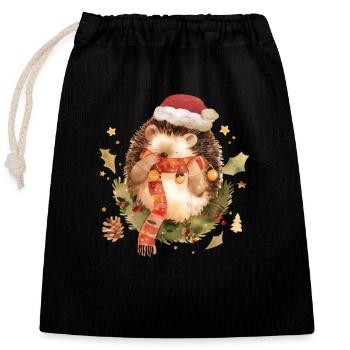 Niedlicher Weihnachtsigel Cute Christmas Hedgehog - Verschließbarer Geschenkbeutel aus Baumwolle (25x30cm) - Schwarz - Vorne