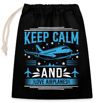 Gardez votre calme et aimez les avions ! - Sac cadeau en coton avec cordon (25 x 30 cm) - noir - Devant