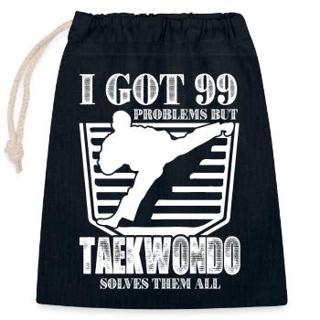 Taekwondo Solves All Problems - Closable cotton gift bag (25x30cm) - navy - Front