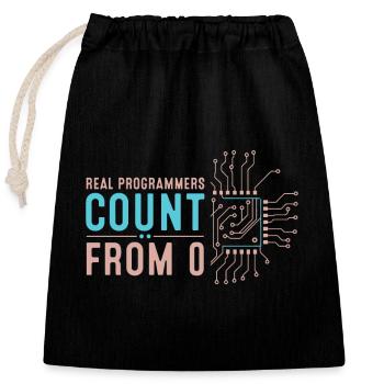 Real programmers count from 0 - Closable cotton gift bag (25x30cm) - black - Front