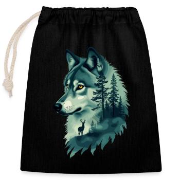 Majestueux loup et cerf Nature Art - Sac cadeau en coton avec cordon (25 x 30 cm) - noir - Devant