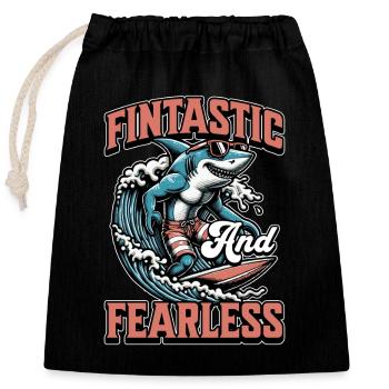 Shark Enthusiast Fintastic And Fearless Freediving - Closable cotton gift bag (25x30cm) - black - Front