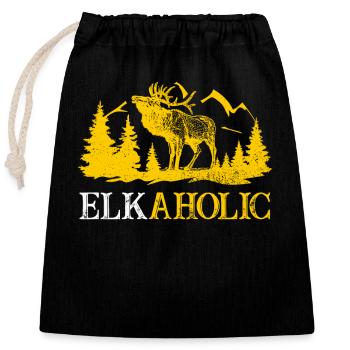 Chasse à l’élan Elkaholic Hunters - Sac cadeau en coton avec cordon (25 x 30 cm) - noir - Devant