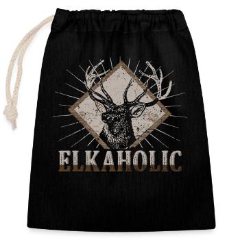 Chasse à l’élan Elkaholic Hunters - Sac cadeau en coton avec cordon (25 x 30 cm) - noir - Devant