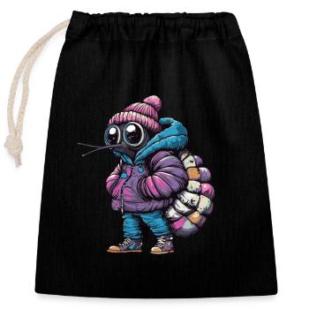 Schnecke Fashion Winter - Verschließbarer Geschenkbeutel aus Baumwolle (25x30cm) - Schwarz - Vorne