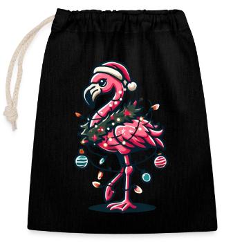 Flamant rose drôle avec décoration de Noël - Sac cadeau en coton avec cordon (25 x 30 cm) - noir - Devant