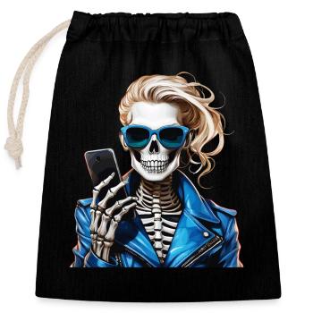 SKELETON WOMAN SMARTPHONE - Closable cotton gift bag (25x30cm) - black - Front