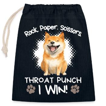 Rock Paper Scissors Shiba Inu Sarcasm Humor - Closable cotton gift bag (25x30cm) - navy - Front