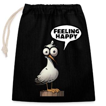 Feeling Happy Seagull Funshirt Geschenk Idee - Verschließbarer Geschenkbeutel aus Baumwolle (25x30cm) - Schwarz - Vorne