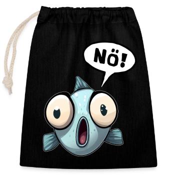 Fisch Nein no Nö Nee Spruch Lustiges Funshirt - Verschließbarer Geschenkbeutel aus Baumwolle (25x30cm) - Schwarz - Vorne