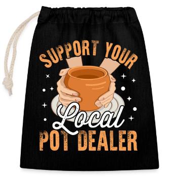 Croupier de pot - Sac cadeau en coton avec cordon (25 x 30 cm) - noir - Devant