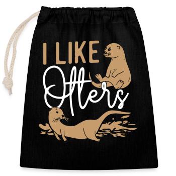 Otter I Like Otters - Closable cotton gift bag (25x30cm) - black - Front