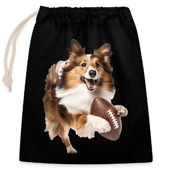 Chien de berger Shetland - Sac cadeau en coton avec cordon (25 x 30 cm) - noir - Devant