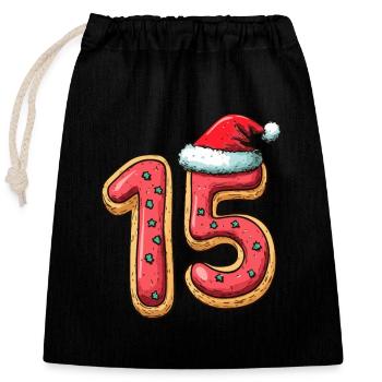 15 Number Christmas Biscuit - Closable cotton gift bag (25x30cm) - black - Front