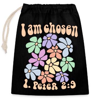 Jésus Dieu Verset de la Bible Rétro Chrétien Je suis choisi - Sac cadeau en coton avec cordon (25 x 30 cm) - noir - Devant