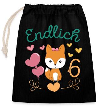 Enfin 6 ans fille anniversaire chemise renard - Sac cadeau en coton avec cordon (25 x 30 cm) - noir - Devant