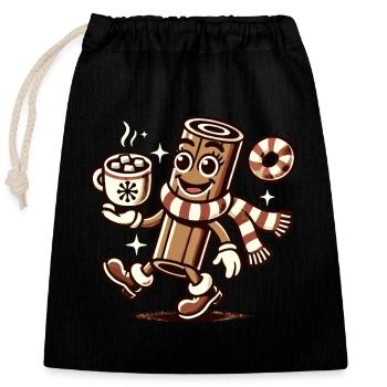 Hot Chocolate with Cinnamon Cartoon - Closable cotton gift bag (25x30cm) - black - Front