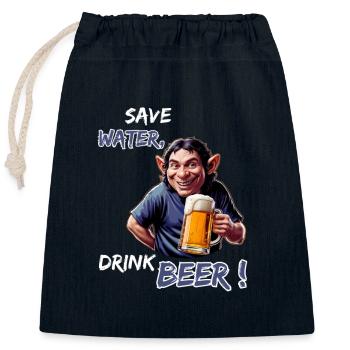 Save Water, Drink Beer - Lustiger Party Kobold - Verschließbarer Geschenkbeutel aus Baumwolle (25x30cm) - Navy - Vorne