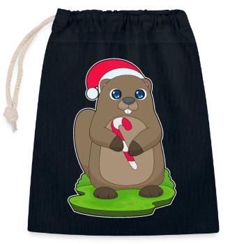 Biber Weihnachten Zuckerstange - Verschließbarer Geschenkbeutel aus Baumwolle (25x30cm) - Navy - Vorne