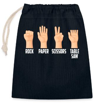 Rock Paper Scissors Table Saw Funny Hand Game - Closable cotton gift bag (25x30cm) - navy - Front