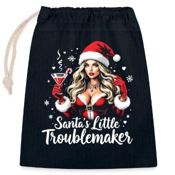Santa's Little Troublemaker Christmas Hat - Closable cotton gift bag (25x30cm) - navy - Front