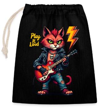 Rock It KatzeMusiker mit E-Gitarre - Verschließbarer Geschenkbeutel aus Baumwolle (25x30cm) - Schwarz - Vorne
