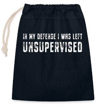 In My Defense I Was Left Unsupervised Spruch - Closable cotton gift bag (25x30cm) - navy - Front