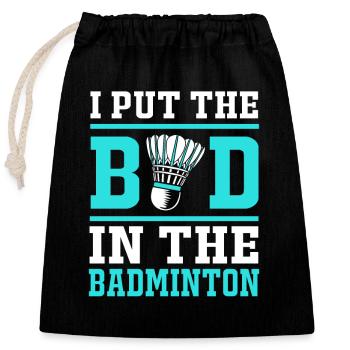 Badminton - Closable cotton gift bag (25x30cm) - black - Front