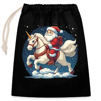 Funny Santa Claus Unicorn Motif - Closable cotton gift bag (25x30cm) - black - Front