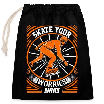Skate your worries away. - Closable cotton gift bag (25x30cm) - black - Front