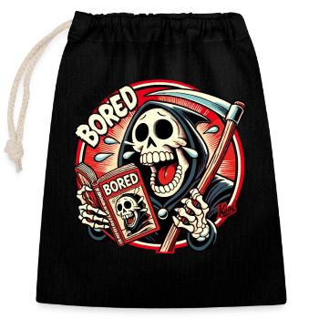 Laughing Grim Reaper reading a cartoon magazine - Closable cotton gift bag (25x30cm) - black - Front