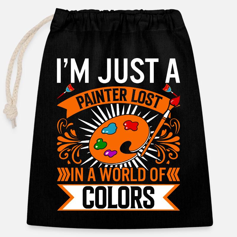 Je ne suis qu’un peintre perdu dans un monde de couleurs. - Sac cadeau en coton avec cordon (25 x 30 cm) - noir