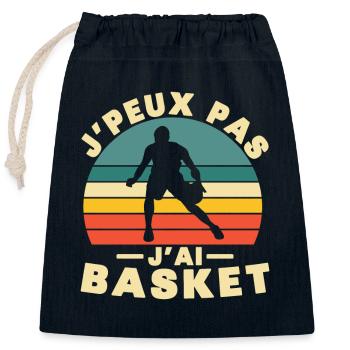 Je peux pas j ai Basket Humour cadeau - Sac cadeau en coton avec cordon (25 x 30 cm) - bleu marine - Devant