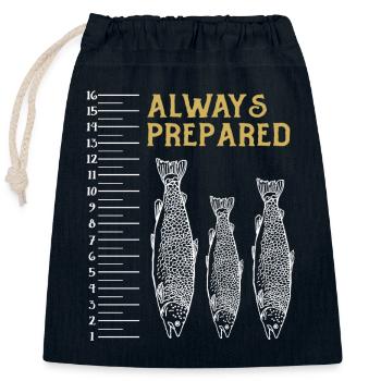 Always Prepared Fischmotiv mit Maßstab für Angler - Verschließbarer Geschenkbeutel aus Baumwolle (25x30cm) - Navy - Vorne