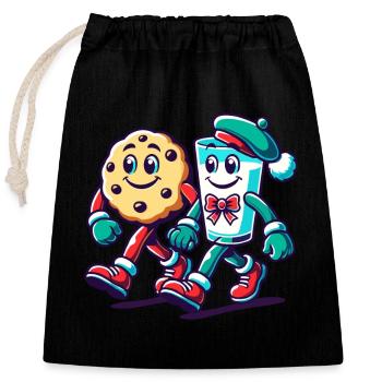 Biscuit et lait dans une marche de l’amitié - Sac cadeau en coton avec cordon (25 x 30 cm) - noir - Devant